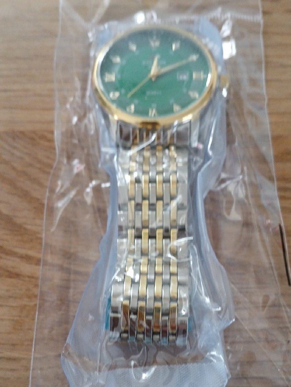 Gold-Tone Two-Tone Bracelet Watch with Green Dial